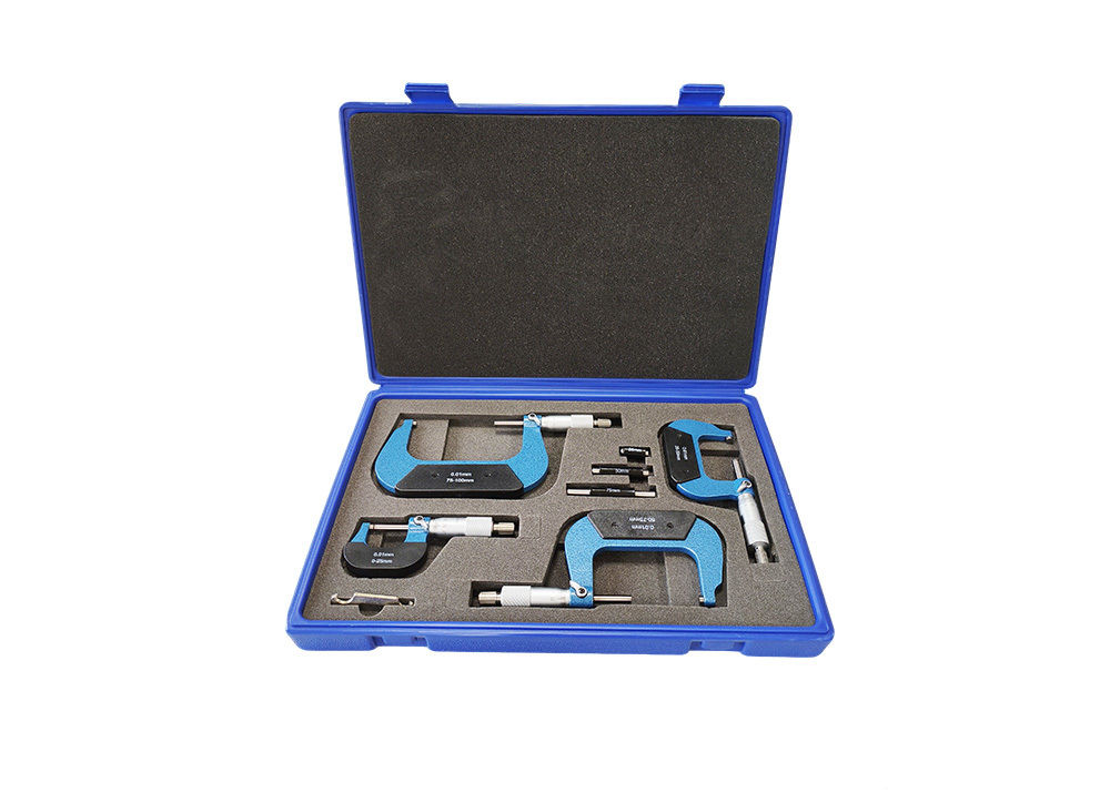 Standard 0-100mm Outside Micrometer Set with Carbide Measuring Faces Provide Accuracy